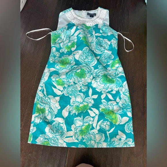 Jessica Howard Turquoise Floral Halter Dress with Beaded Neckline – Retail $119🟢 - Picture 2 of 8